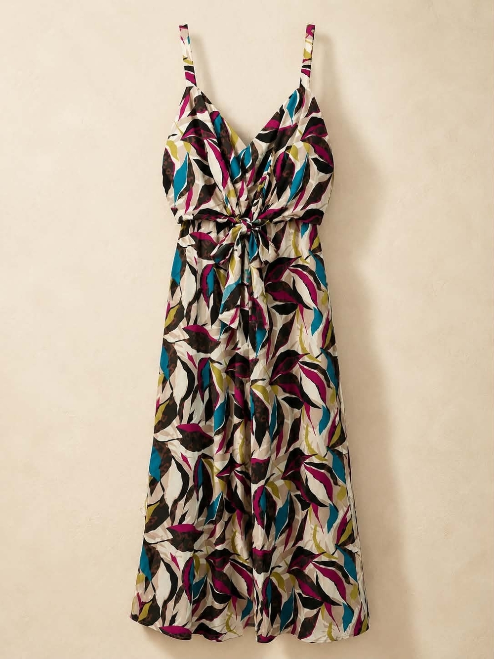 Botanical Leaf Print Knot Front Jumpsuit Romper Multicolor Size 18/20